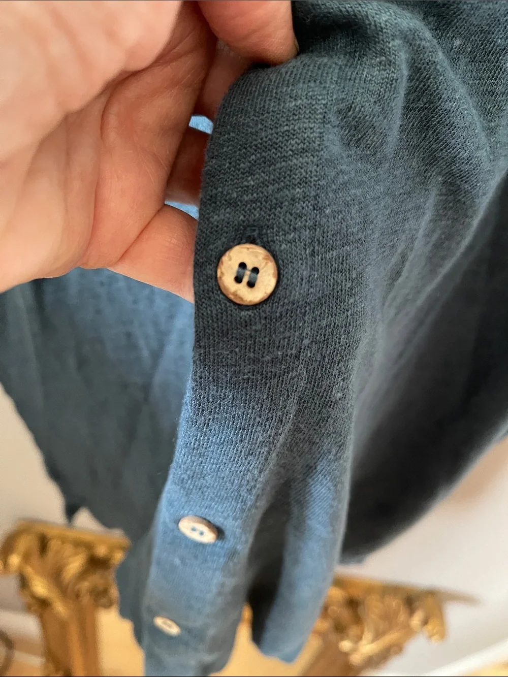 Alex Crane LINEN Knit Ola Button-Down Shirt in Teal Green XL